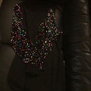 Black Mini Dress with Sequined sleeves